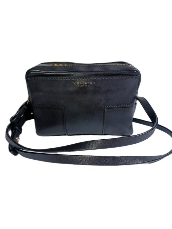 Tory Burch Handbags - Tory Burch Block T Double Zip Black Pebbled Leather Crossbody Bag Handbag